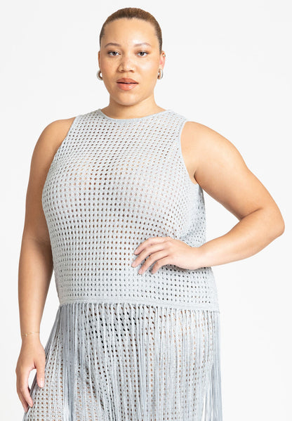 ELOQUII Women's Crochet Fringe Sweater Tank