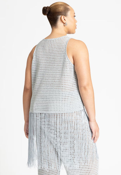 ELOQUII Crochet Fringe Sweater Tank - Silver