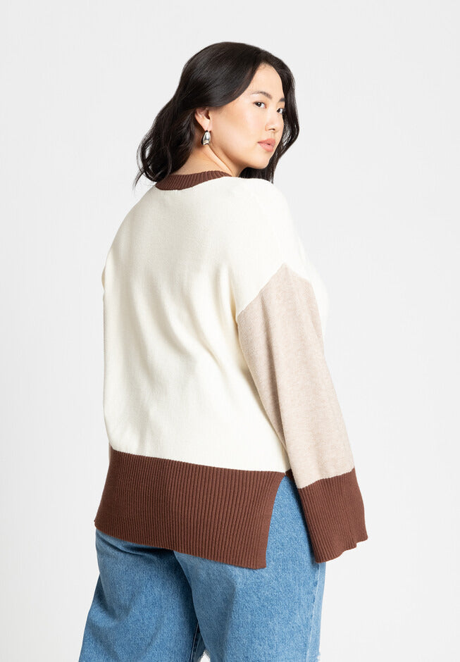 ELOQUII Women's Colorblocked Relaxed Sweater