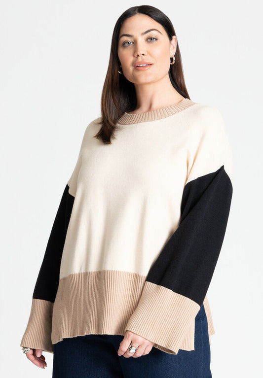 ELOQUII Women's Colorblocked Relaxed Sweater