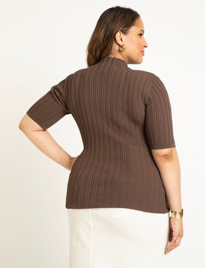 ELOQUII Women's Sleek Funnel Neck Elbow Sleeve Sweater