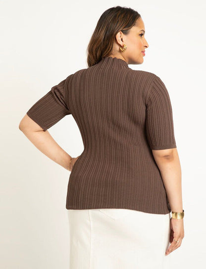 ELOQUII Women's Sleek Funnel Neck Elbow Sleeve Sweater