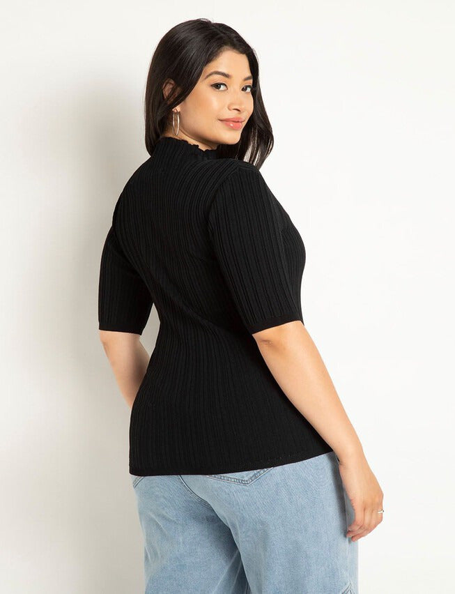 ELOQUII Women's Sleek Funnel Neck Elbow Sleeve Sweater