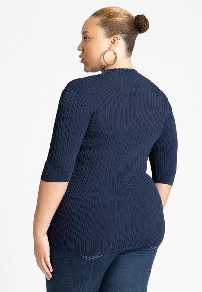 ELOQUII Women's Sleek Funnel Neck Elbow Sleeve Sweater