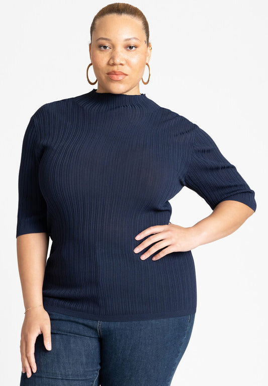 ELOQUII Women's Sleek Funnel Neck Elbow Sleeve Sweater