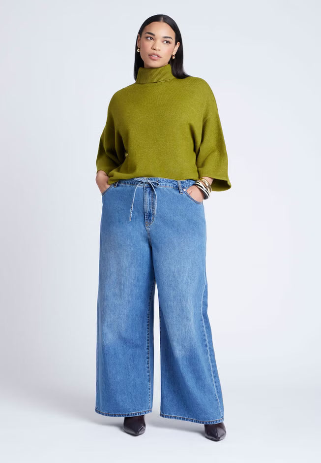 ELOQUII Boxy Three Quarter Sleeve Turtleneck - Chartreuse