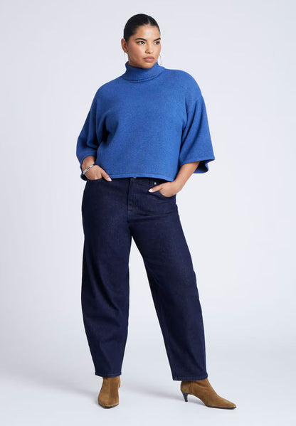 ELOQUII Boxy Three Quarter Sleeve Turtleneck - Storm Blue