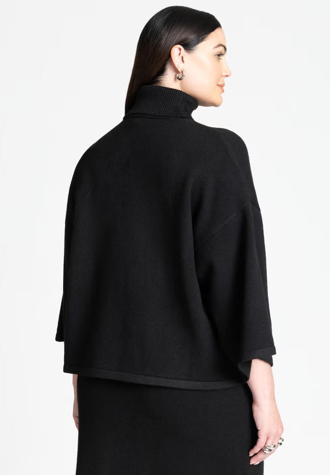 ELOQUII Boxy Three Quarter Sleeve Turtleneck - Black Onyx