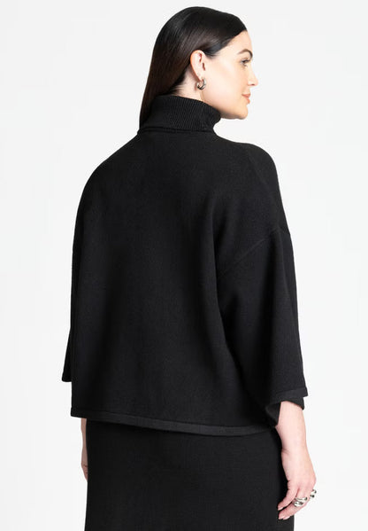 ELOQUII Boxy Three Quarter Sleeve Turtleneck - Black Onyx