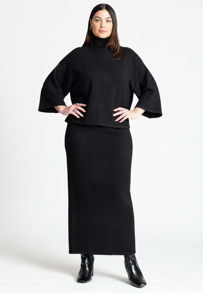 ELOQUII Boxy Three Quarter Sleeve Turtleneck - Black Onyx