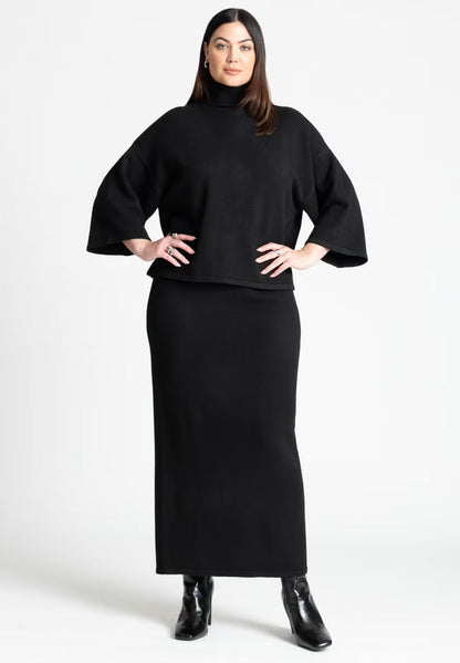 ELOQUII Boxy Three Quarter Sleeve Turtleneck - Black Onyx