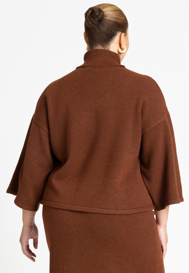 ELOQUII Women's Boxy Three Quarter Sleeve Turtleneck