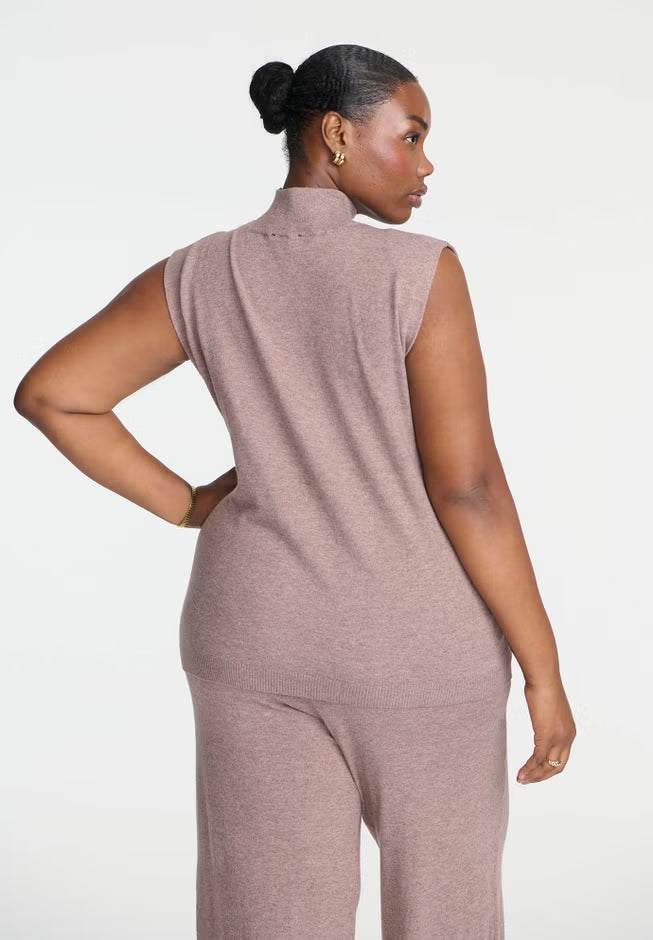 ELOQUII Turtleneck Sleeveless Sweater - Taupe