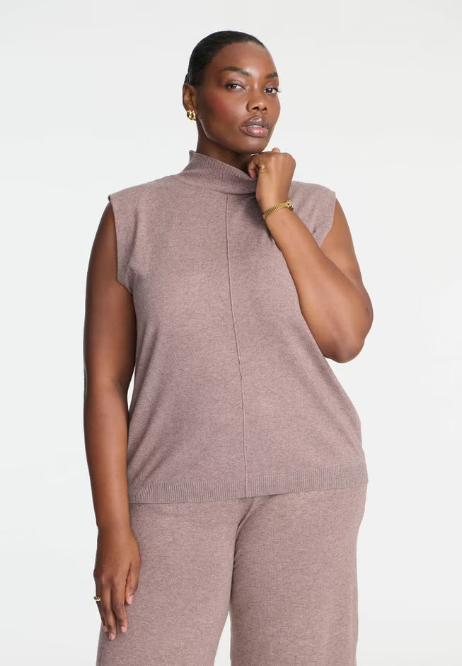 ELOQUII Turtleneck Sleeveless Sweater - Taupe