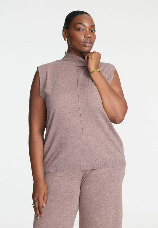 ELOQUII Turtleneck Sleeveless Sweater - Taupe