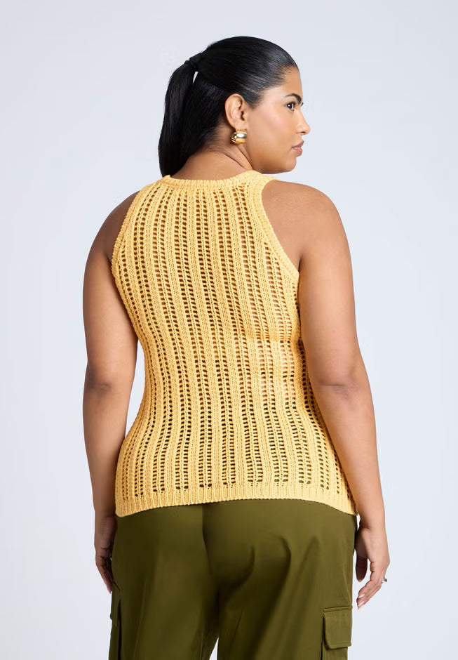 ELOQUII Crochet Knitted Tank - Chamois