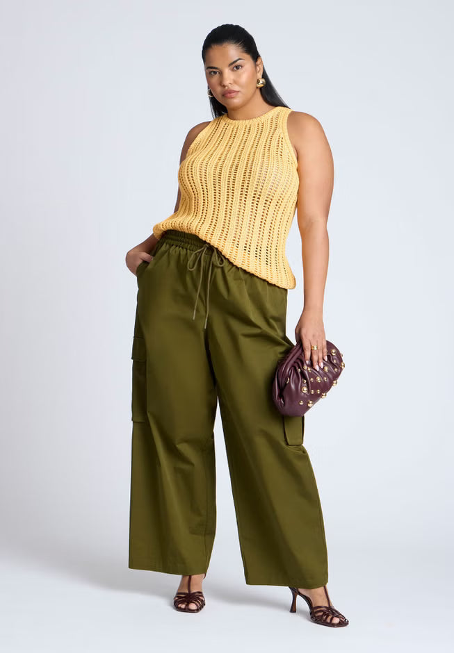 ELOQUII Crochet Knitted Tank - Chamois