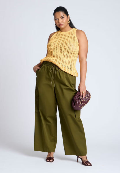 ELOQUII Crochet Knitted Tank - Chamois