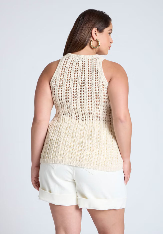 ELOQUII Crochet Knitted Tank - Buttercream