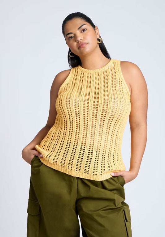 ELOQUII Crochet Knitted Tank - Chamois