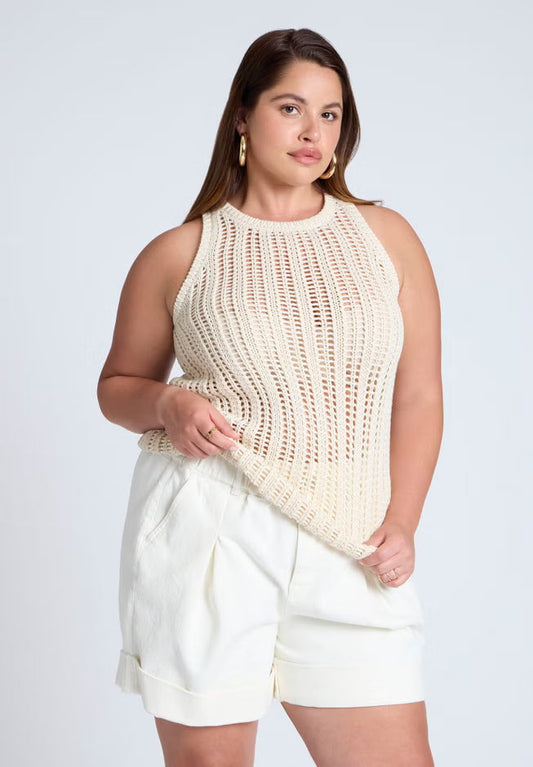 ELOQUII Crochet Knitted Tank - Buttercream