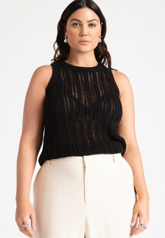 ELOQUII Crochet Knitted Tank - Black Onyx