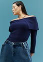 ELOQUII Women's Ribbed Off The Shoulder Sweater