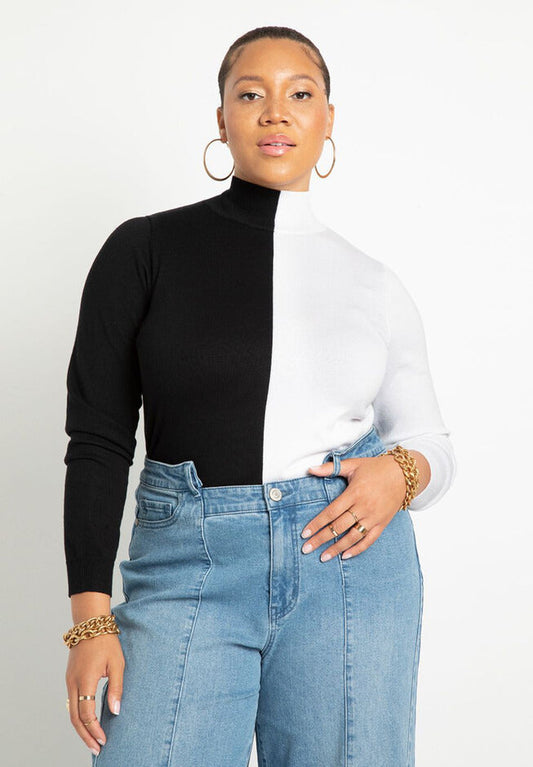 ELOQUII Women's Vertical Colorblocked Turtleneck