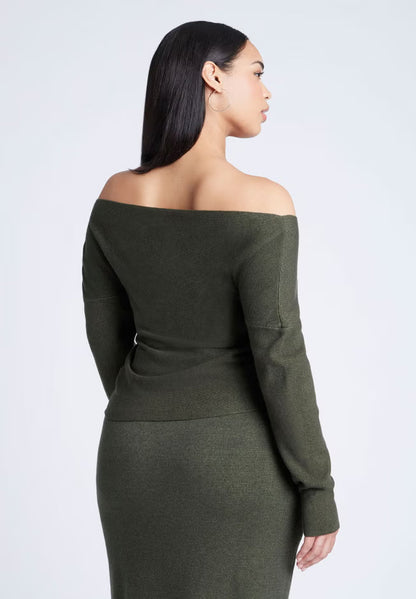 ELOQUII Wrap Front Cropped Sweater - Green Jacket Heather