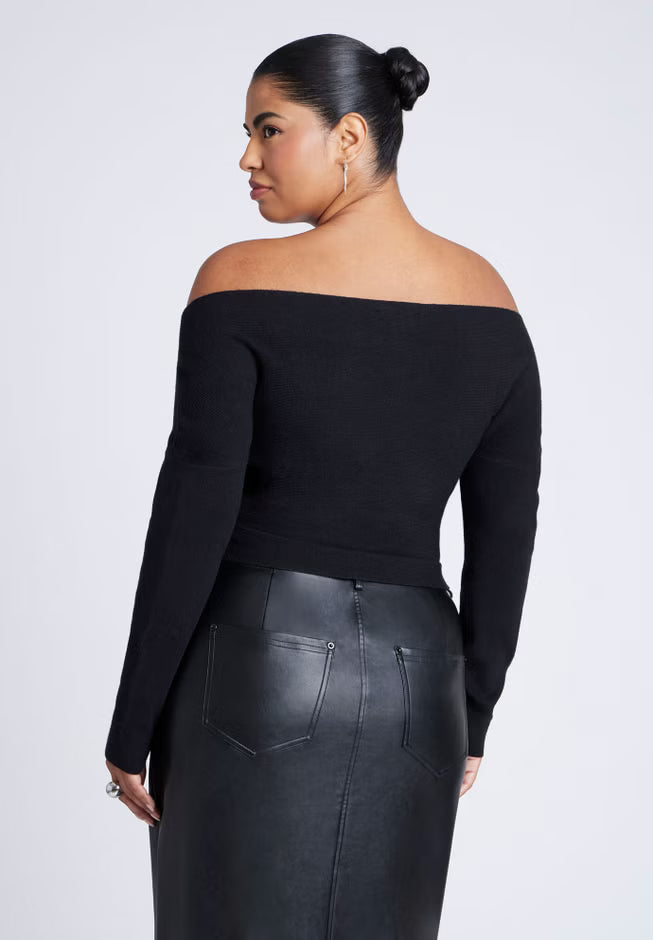 ELOQUII Wrap Front Cropped Sweater - Black
