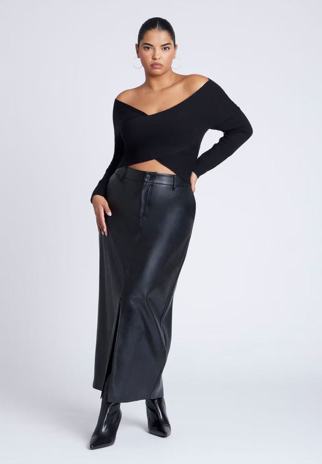 ELOQUII Wrap Front Cropped Sweater - Black