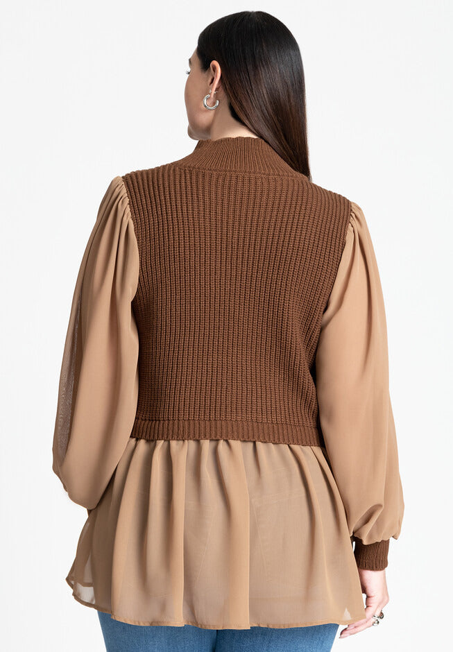 ELOQUII Women's Twofer Sweater With Chiffon