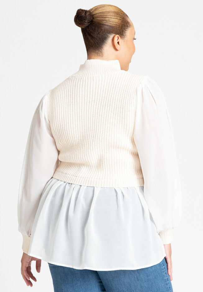 ELOQUII Women's Twofer Sweater With Chiffon