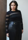 ELOQUII Sheer Stripe Sweater With Shoulder Pad