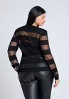 ELOQUII Sheer Stripe Sweater With Shoulder Pad