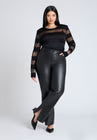 ELOQUII Sheer Stripe Sweater With Shoulder Pad