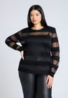 ELOQUII Sheer Stripe Sweater With Shoulder Pad