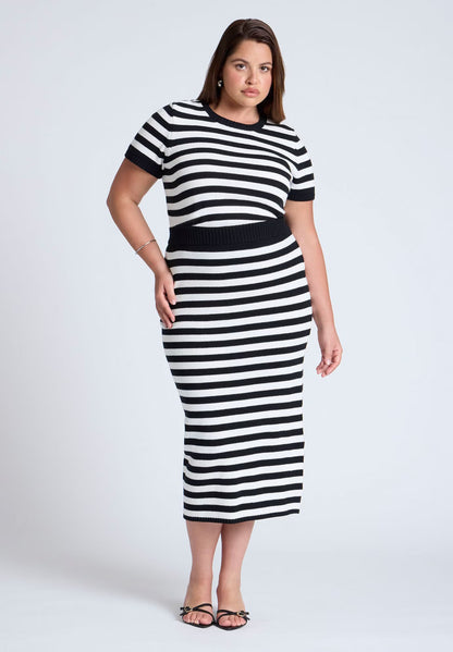 ELOQUII Fitted Sweater Top - Black White Stripe