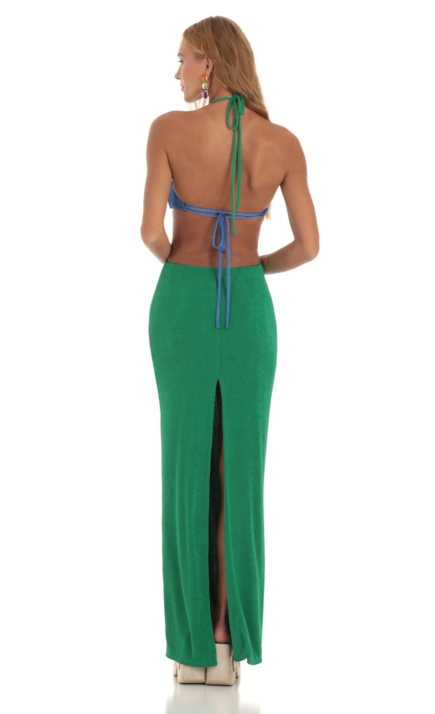 Lucy in the Sky Two Toned Cutout Maxi Dress in Blue and Green