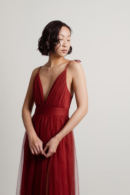 Tobi Slay The Night Deep V Double High Slit Maxi Dress