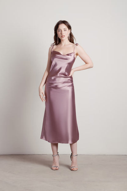 Tobi Charm Me Satin Cowl Neck Midi Dress