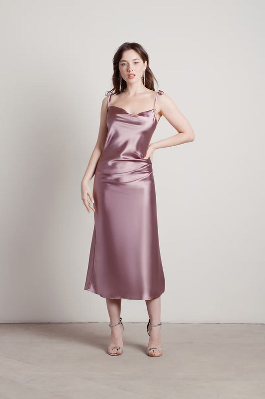 Tobi Charm Me Satin Cowl Neck Midi Dress