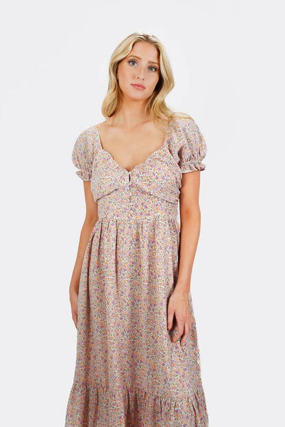 Tobi Alaia Floral Puff Sleeve Maxi Dress