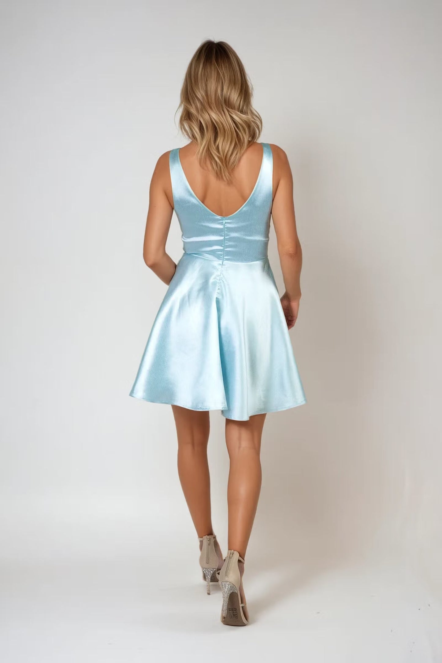 Tobi Ocean Eyes Satin V-Neck Mini Dress