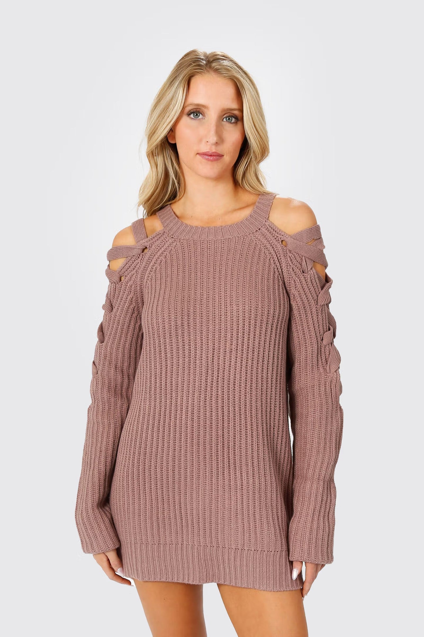 Tobi Miracle Lace Up Sweater Mini Dress x2