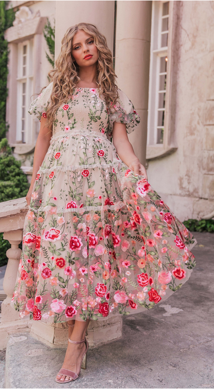 JessaKae Rose Dress -Maxi - Cream