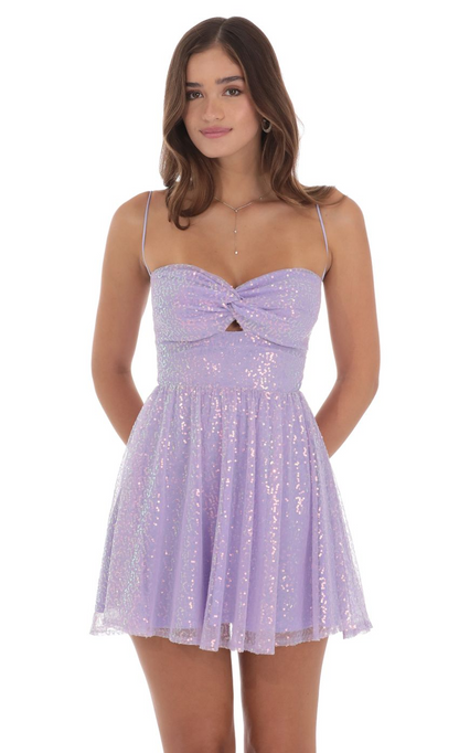 Lucy in the Sky Sequin Twist A-line Dress in Lavender