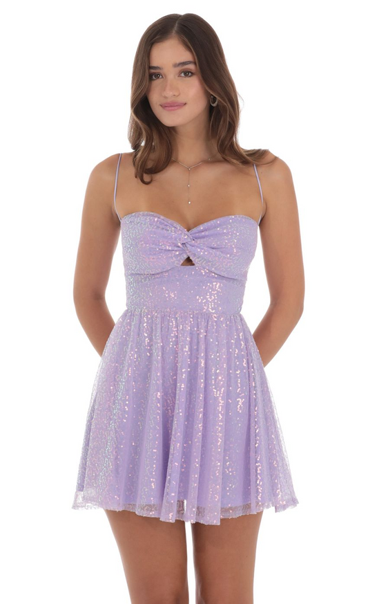 Lucy in the Sky Sequin Twist A-line Dress in Lavender