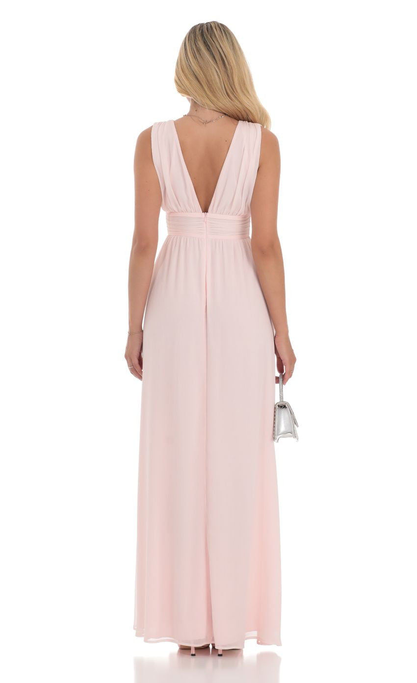 Lucy in the Sky Chiffon Plunge Maxi Dress in Pink