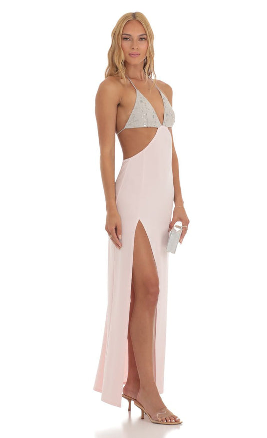 Lucy in the Sky Two Toned Sequin Bikini Cutout Dress in Pink